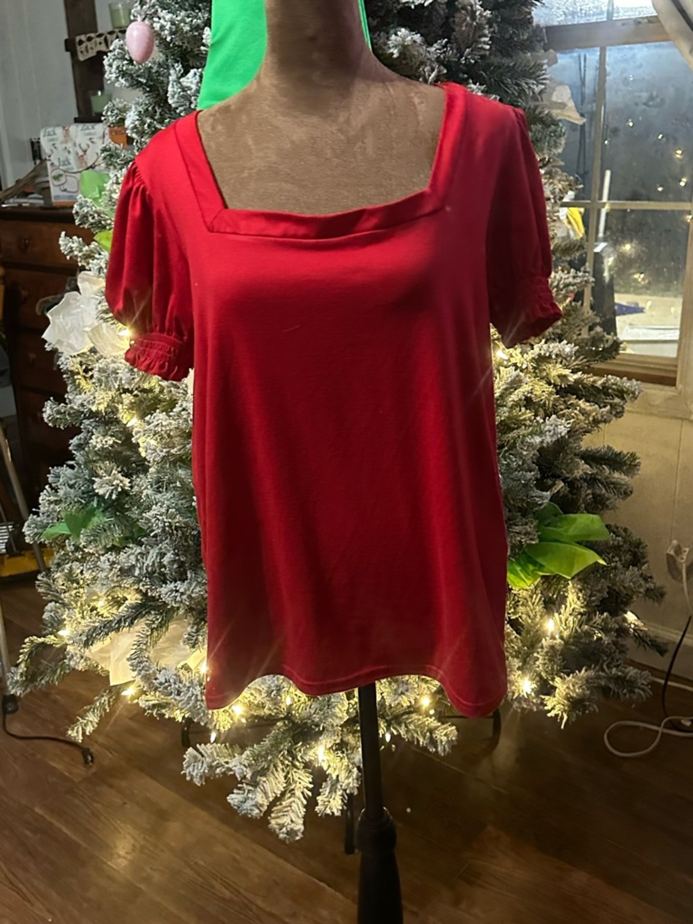 Classic Red Square-Neck Short Sleeve Top